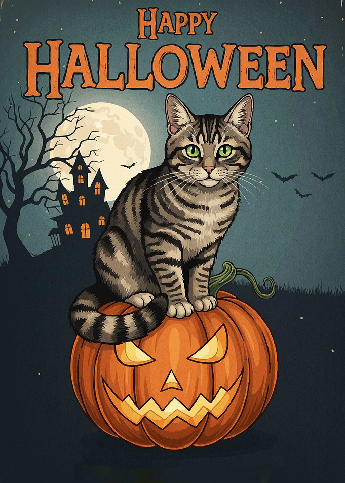 Happy Halloween Cat Pumpkin
