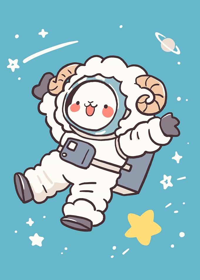 Cute Sheep Astronaut in Space Cartoon