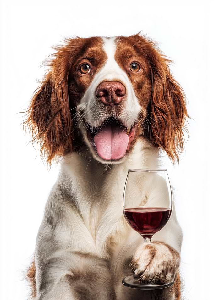 Welsh Springer Spaniel dog with Wine Glass Portrait