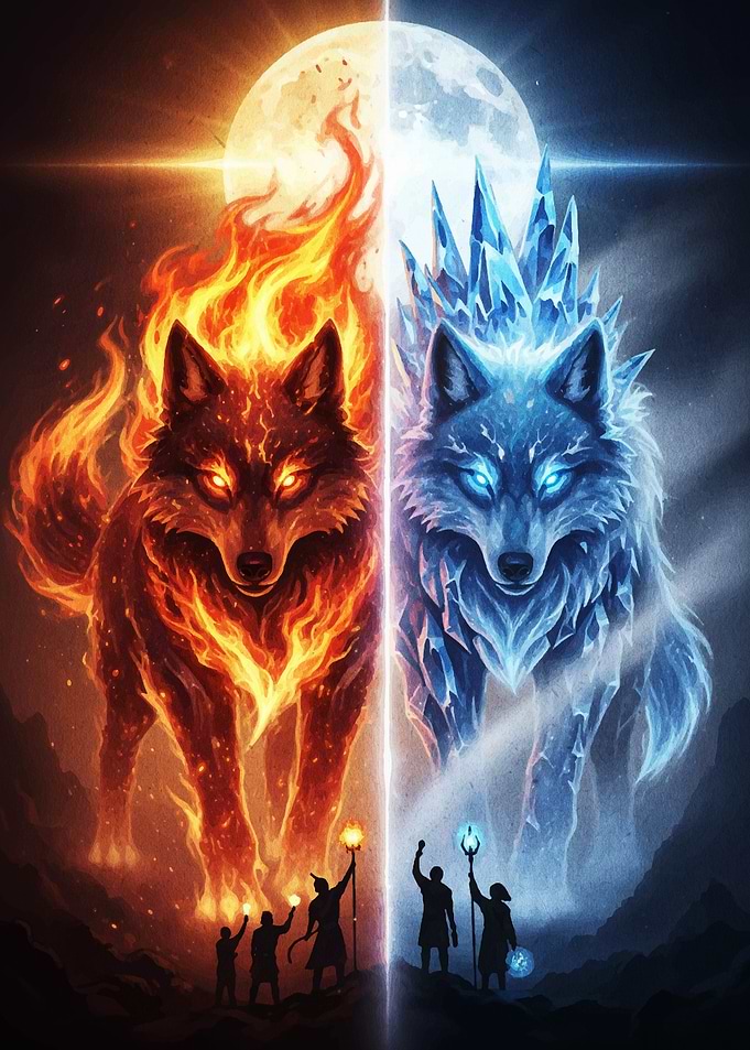 Fire and Ice Wolves Fantasy Art
