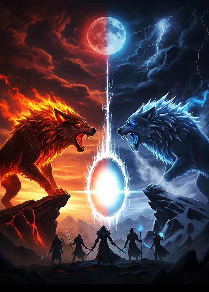 Fire and Ice Wolves Confrontation