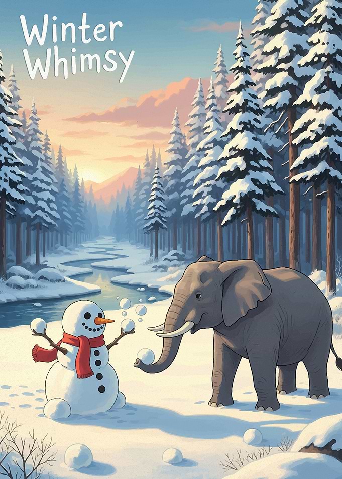 Winter Whimsy: Elephant and Snowman