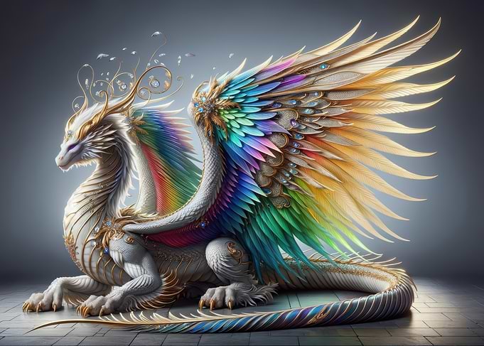 Majestic Rainbow Winged Dragon