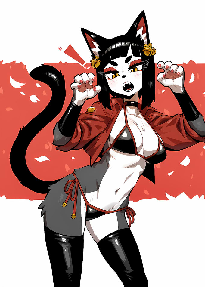 Anime Cat Girl with Red Accents