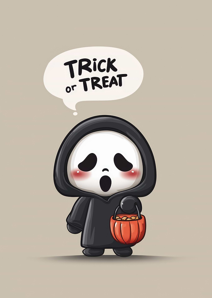 Cute Halloween Ghost with Candy Bucket