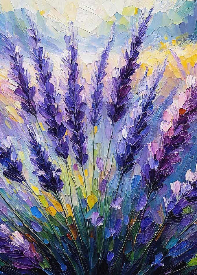Lavender Field Impasto Painting