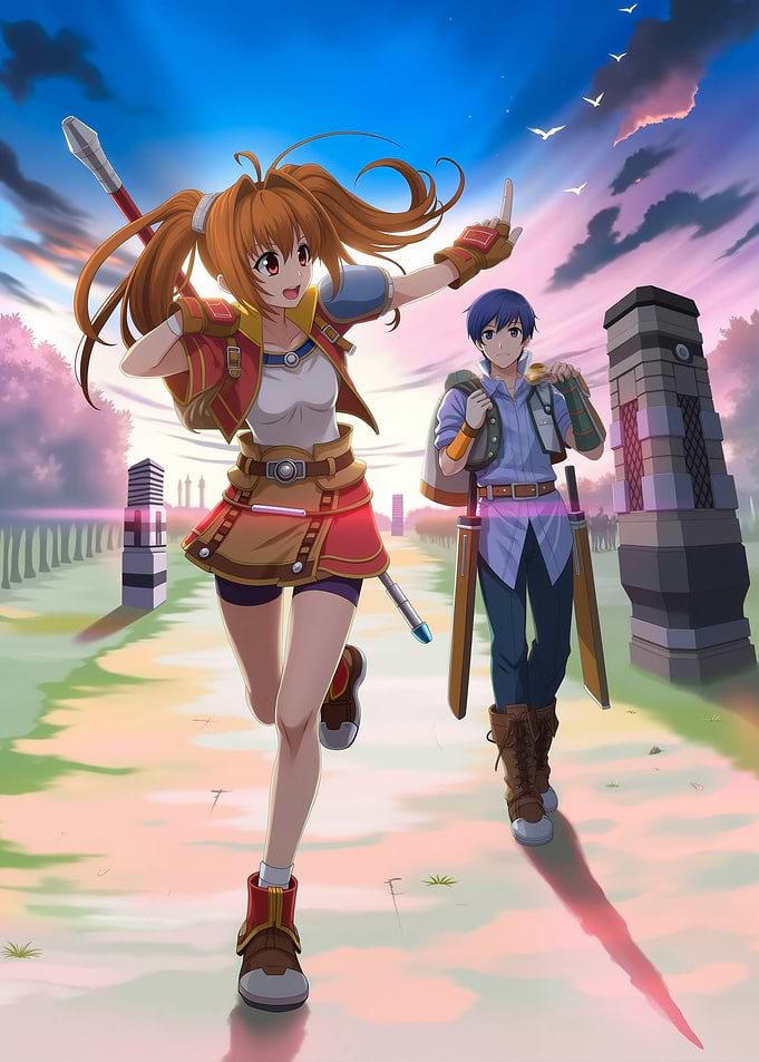 Anime Adventure: Cheerful Girl and Companion