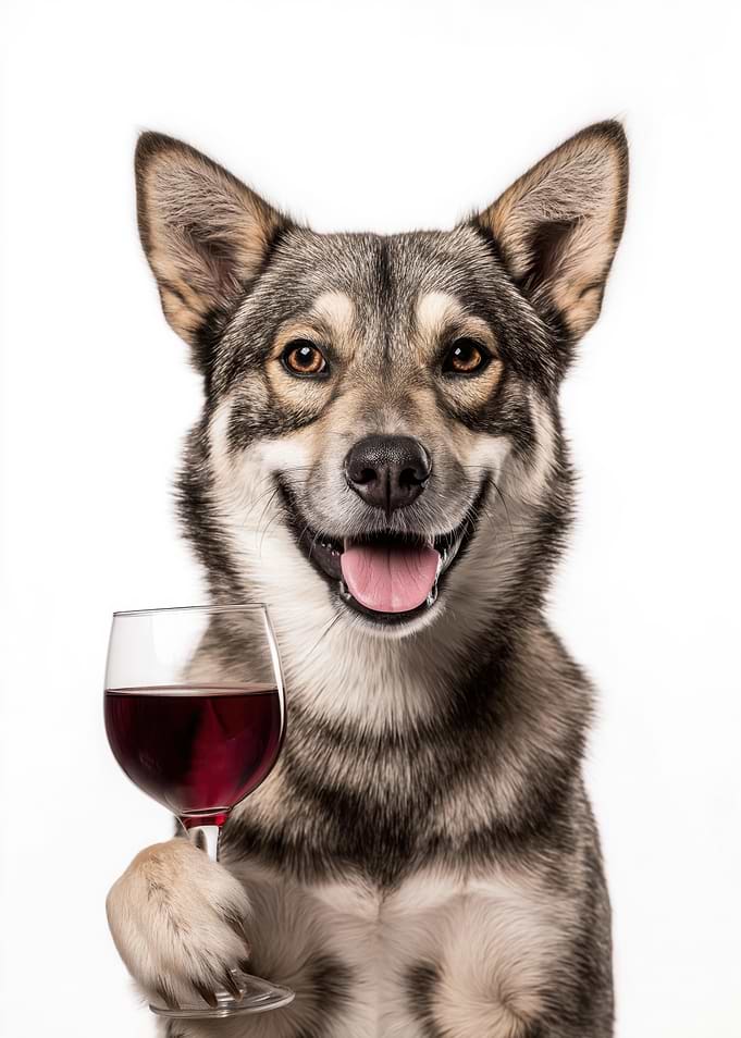 Swedish Vallhund dog with Wine Glass Portrait