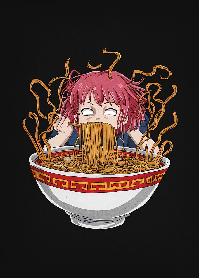 Anime Girl Eating Ramen Illustration