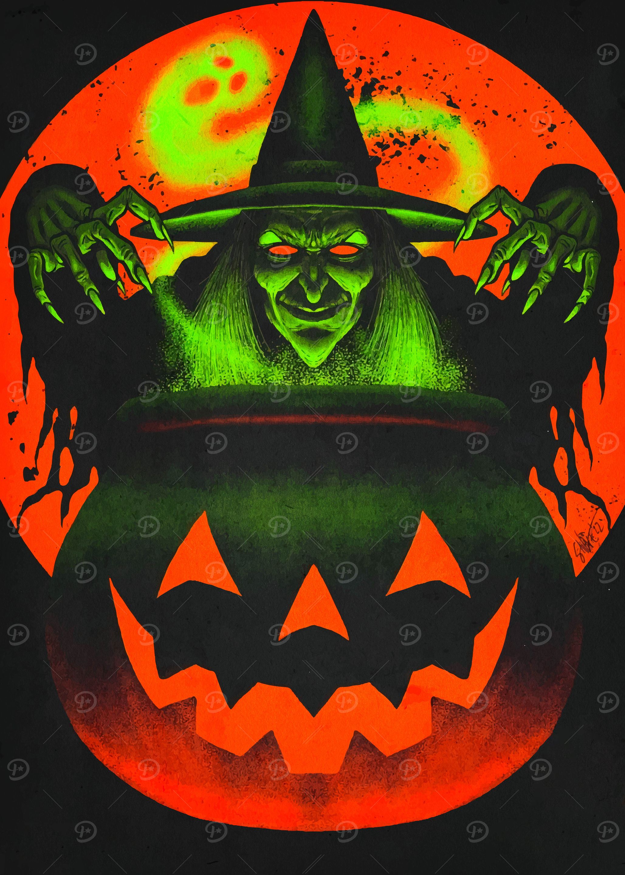Halloween Witch with Pumpkin Cauldron