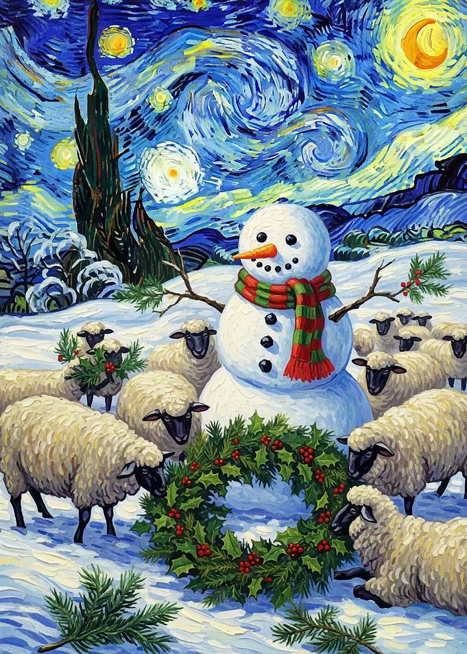 Starry Night Snowman Sheep