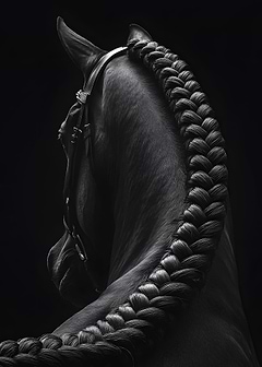 Elegant Braided Black Horse Portrait
