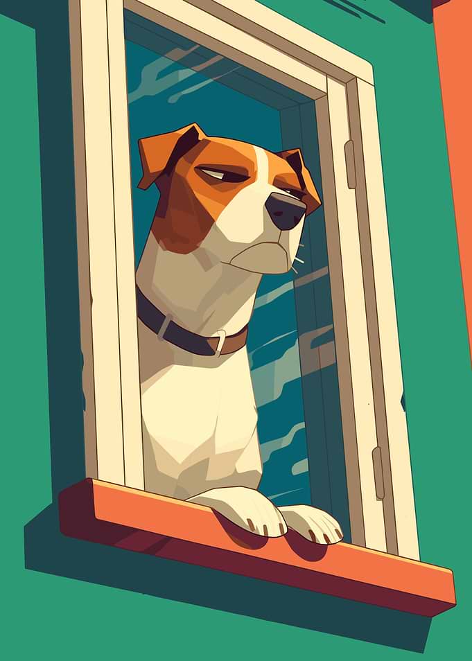 Cartoon Dog Looking Out Window