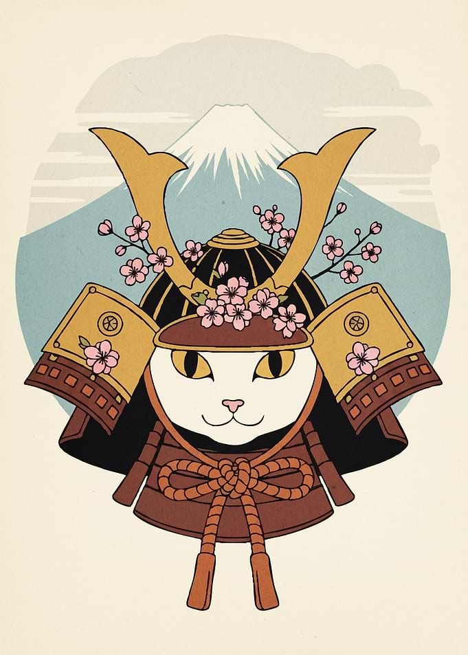 Samurai Cat Mount Fuji
