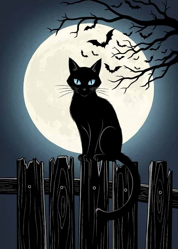 Cat Fence Halloween Night