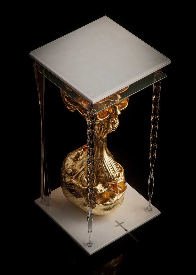 Golden Skull Hourglass Sculpture
