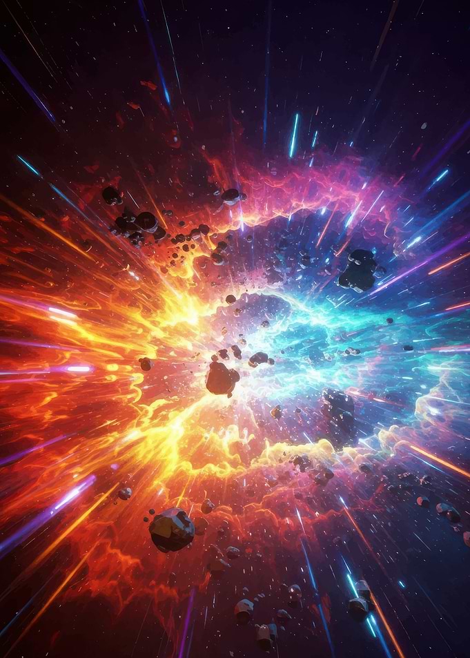 Cosmic Asteroid Field with Light Streaks