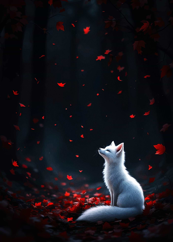 White Fox in Autumn Forest