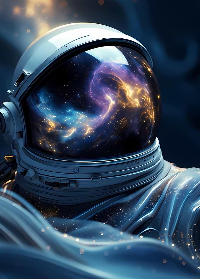 Astronaut Helmet Reflecting Nebula