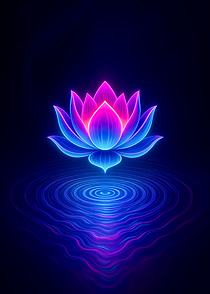 Neon Lotus Flower with Water Ripples