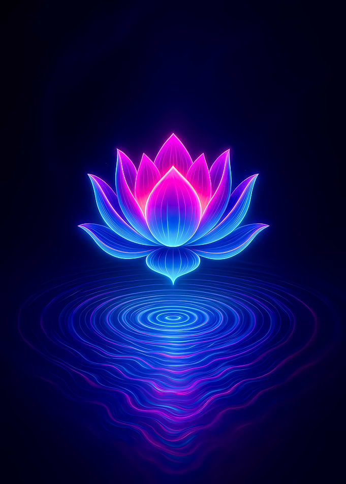 Neon Lotus Flower with Water Ripples