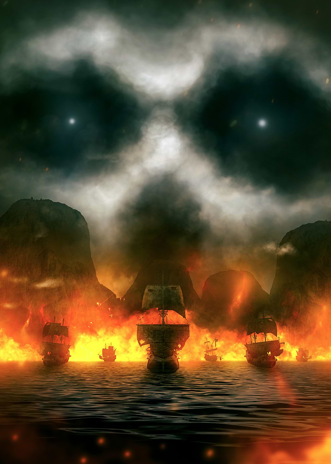Skull Cloud Pirate Ship Battle