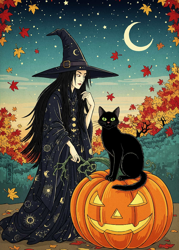 Halloween Witch Cat Pumpkin