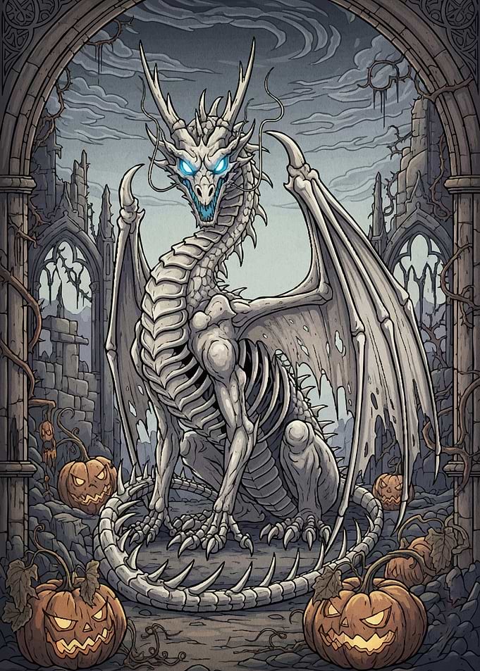 Skeletal Dragon Pumpkins Ruins