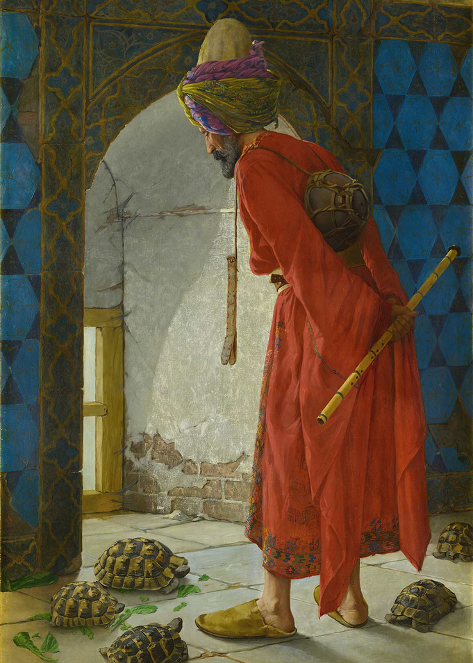 Orientalist painting of a man with turtles