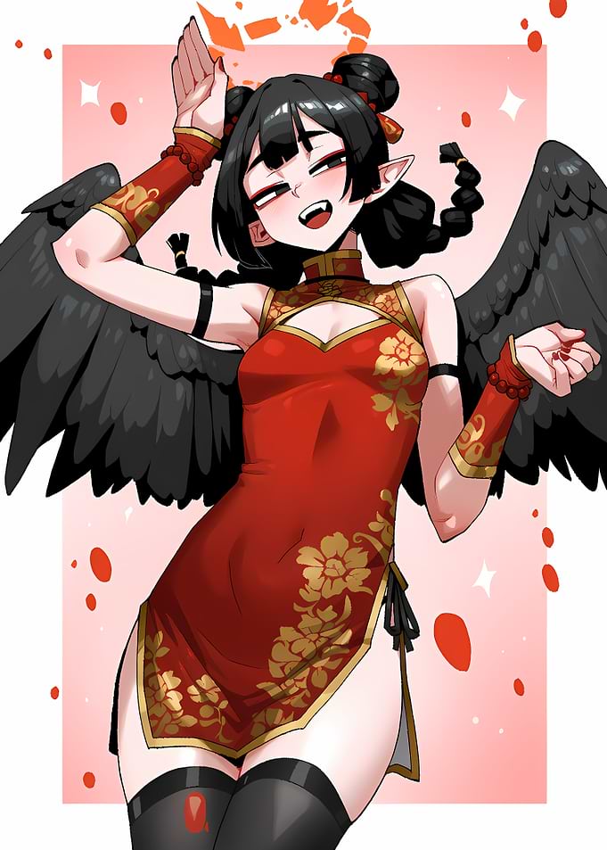 Winged Demon Girl in Cheongsam