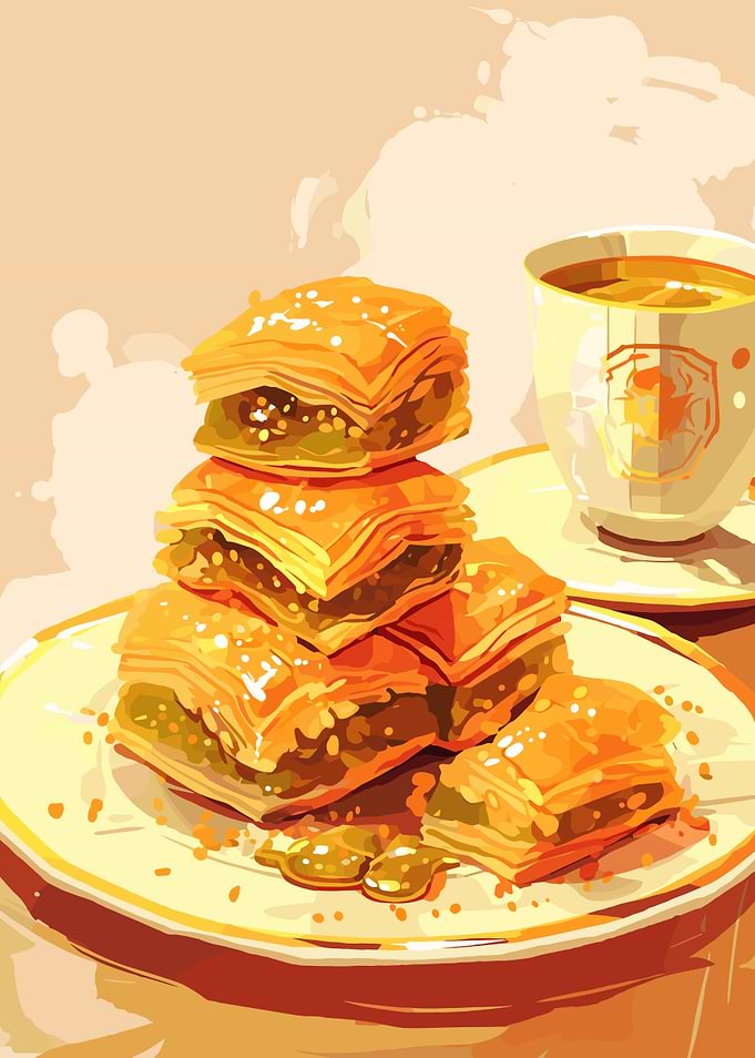 Baklava and Tea Still Life