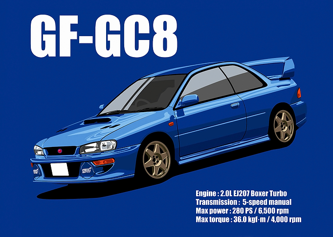 Blue Subaru Impreza GF-GC8 Illustration