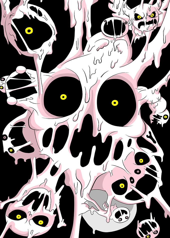 Melting Skull with Yellow Eyes