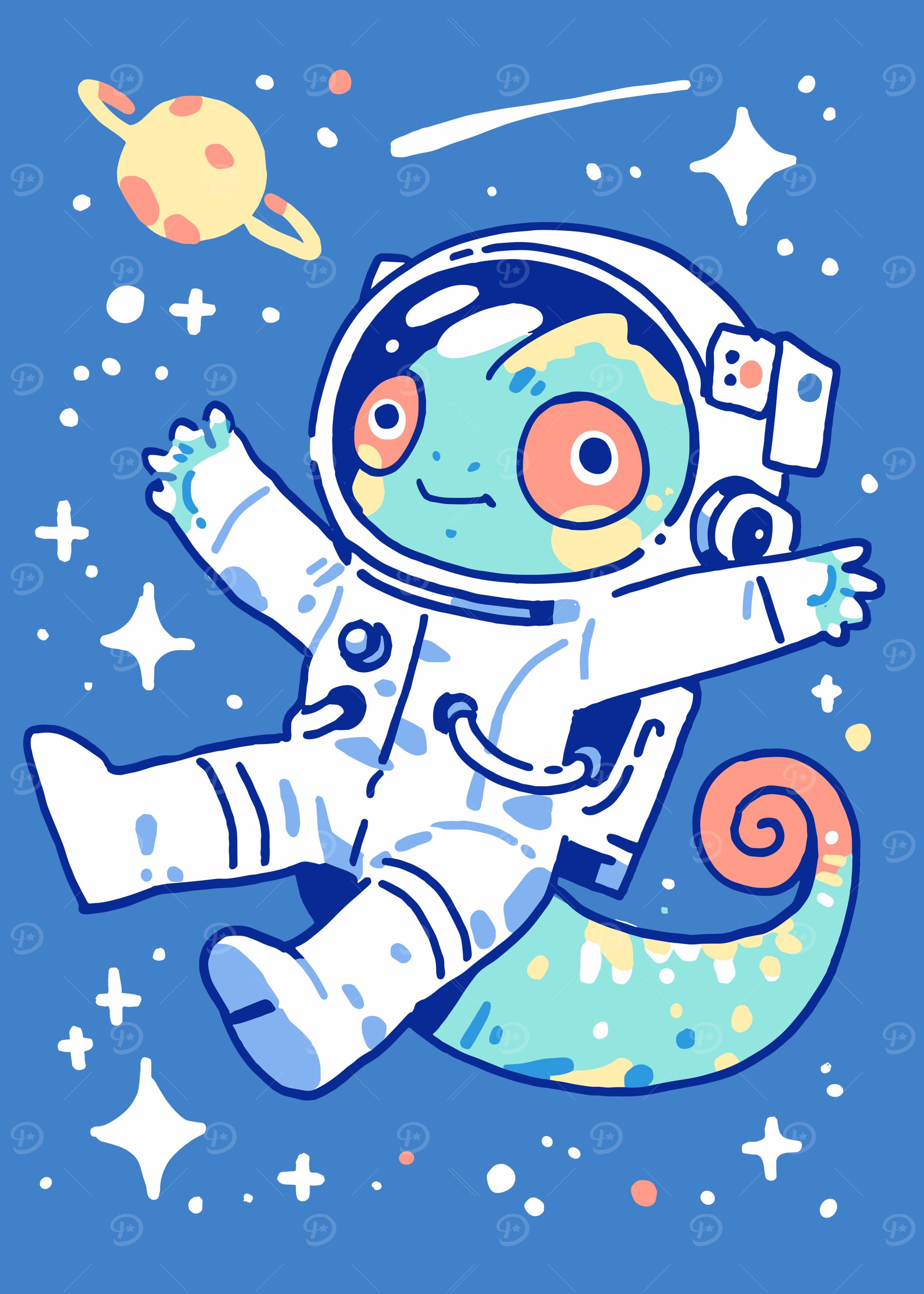 Chameleon Astronaut in Space Cartoon