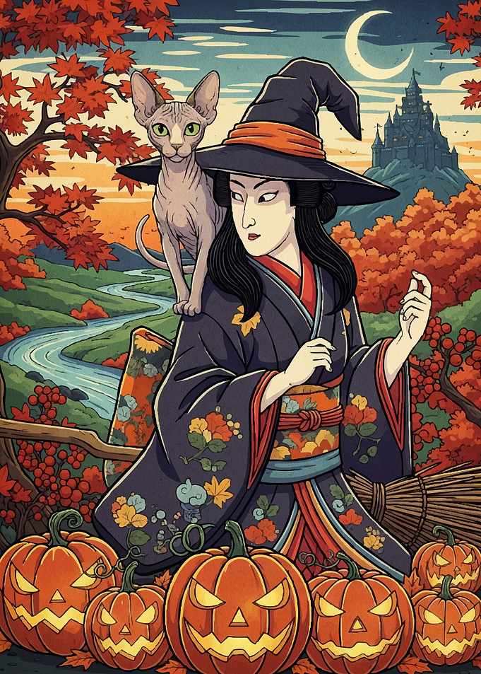 Japanese Witch Cat Pumpkins