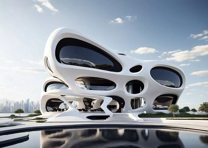 Futuristic White Architectural Marvel by the Water