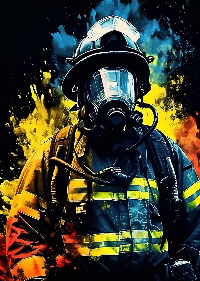 Firefighter Portrait Abstract