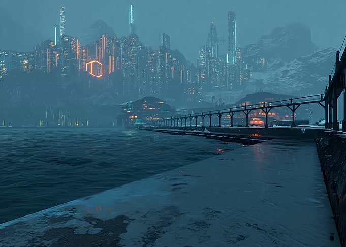 Futuristic Cityscape by the Water