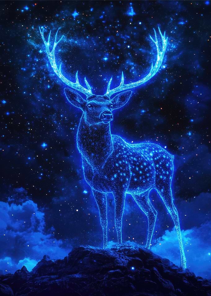 Neon Deer in Starry Night