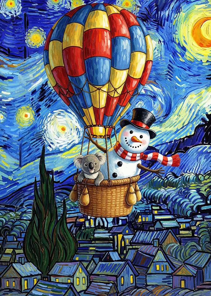 Snowman Koala Hot Air Balloon
