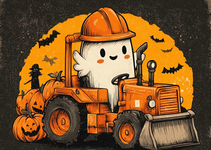 Halloween Ghost Driving Tractor Illustration