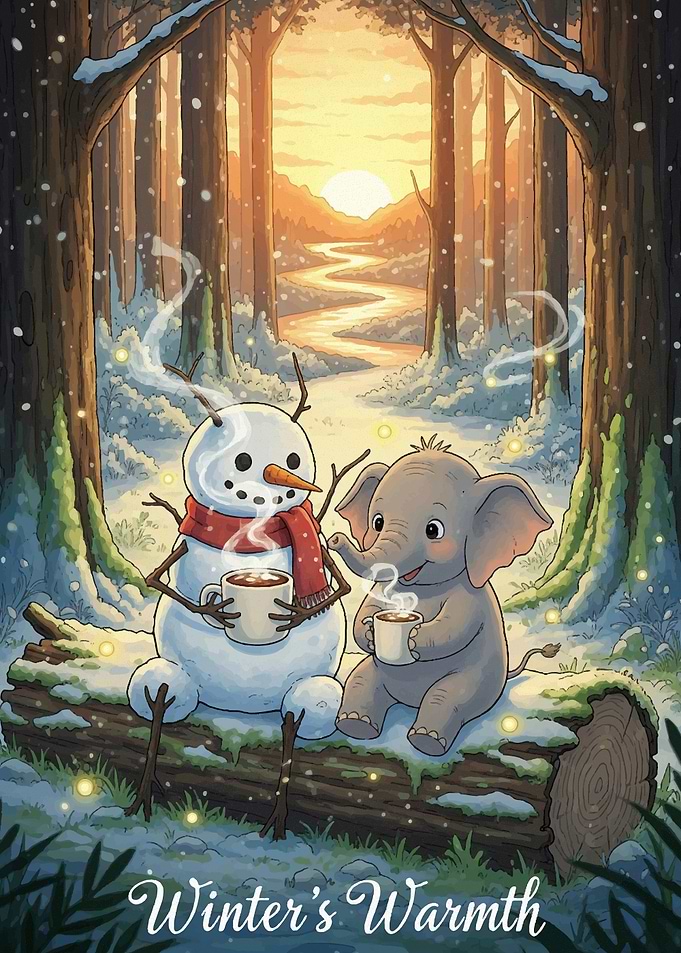 Winter's Warmth: Snowman and Elephant