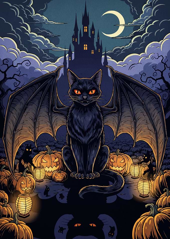 Halloween Bat Cat Pumpkins