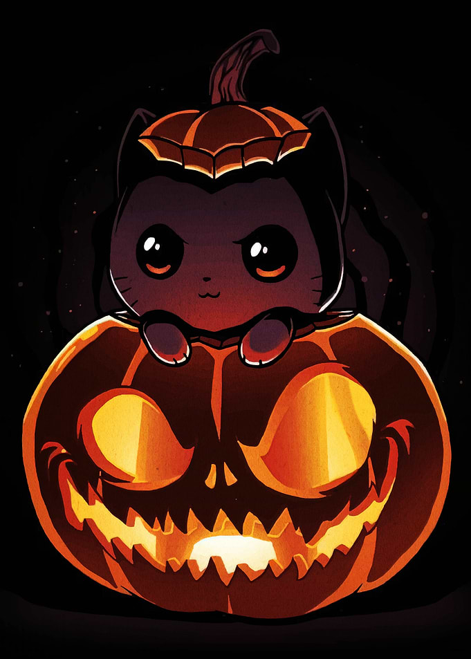 Cute Black Cat in Pumpkin
