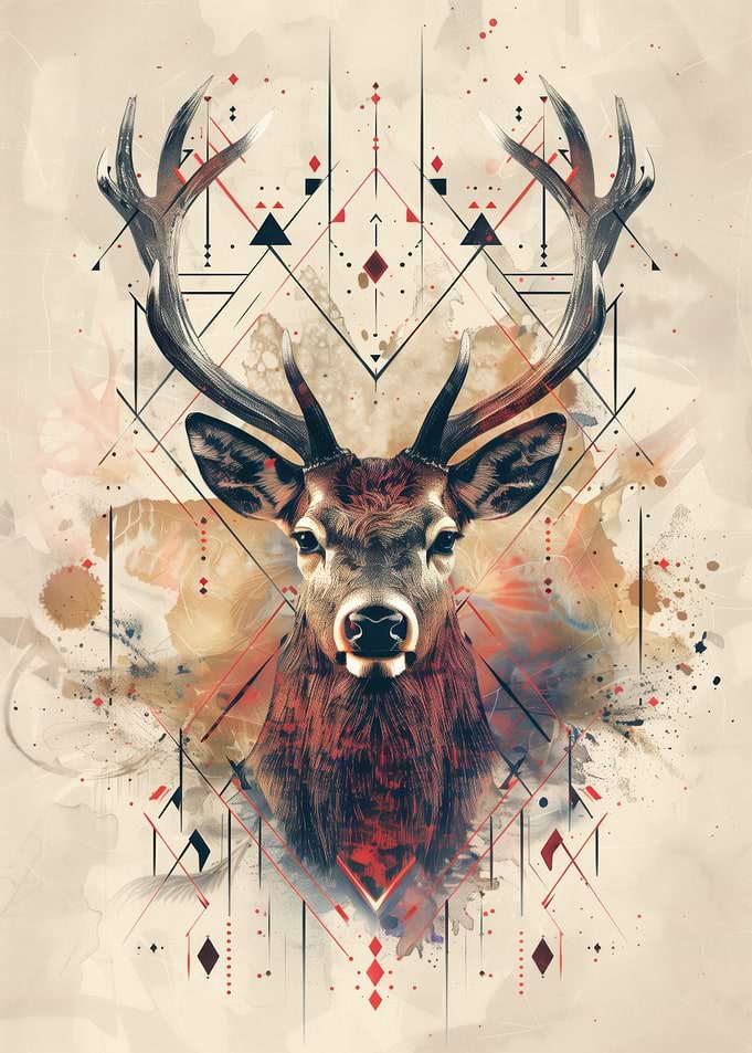 Geometric deer portrait with abstract patterns