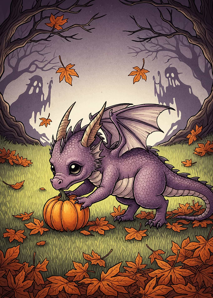 Cute Dragon Pumpkin Ghosts