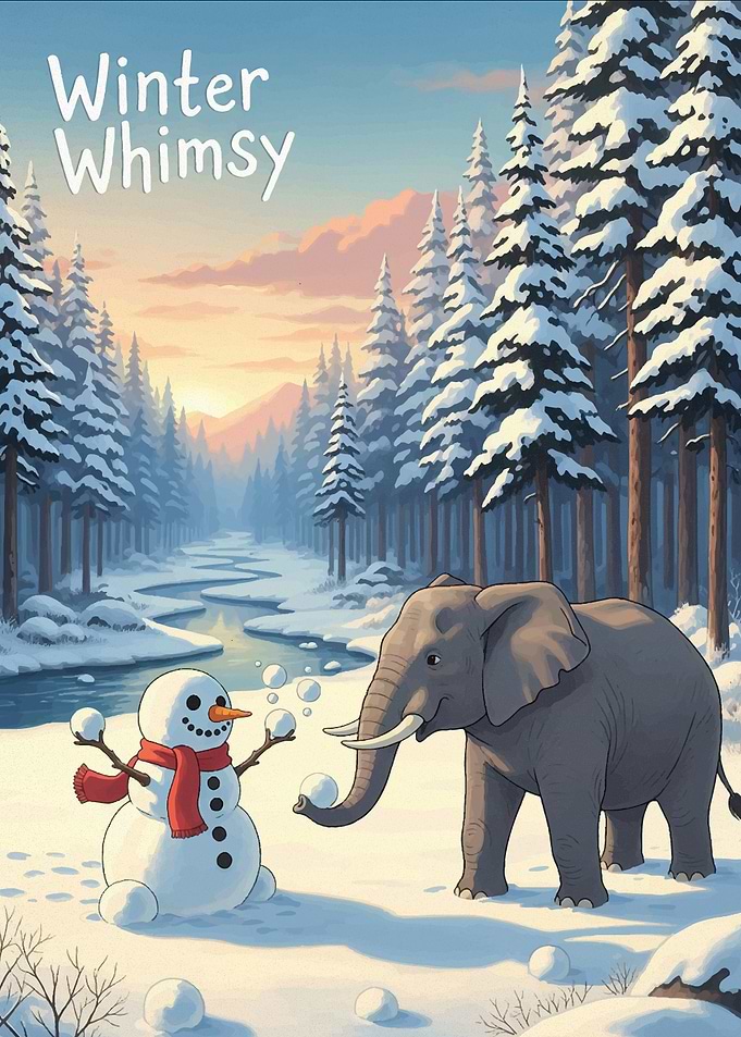 Winter Whimsy: Elephant and Snowman
