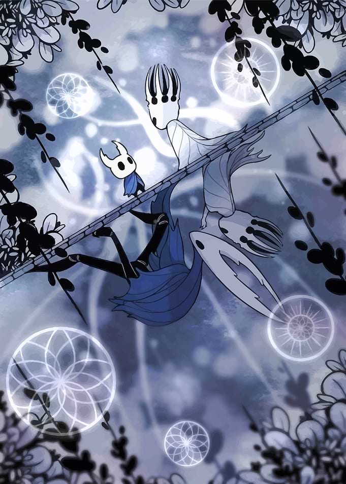 Hollow Knight characters in a forest
