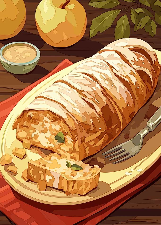 Apple Strudel Dessert Illustration
