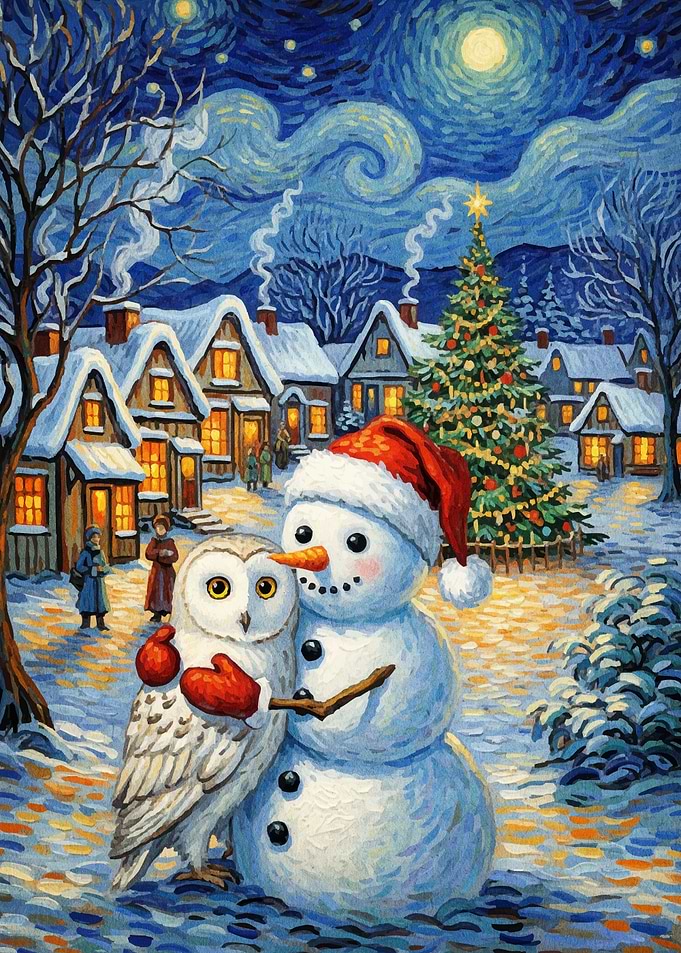 Winter Village Snowman Owl